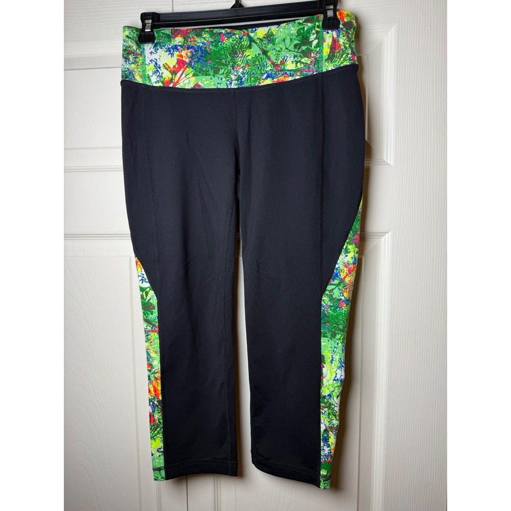Athleta Be Free Crop Leggings Black Floral Print‎ Side Panel Activewear M